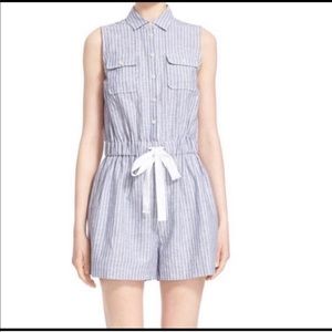 Kate Spade Blue and White Pinstripe Romper XS